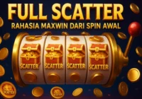Ilustrasi 3D mewah slot gacor full scatter dengan simbol scatter memenuhi layar, menampilkan efek visual bonus besar dan potensi Maxwin.